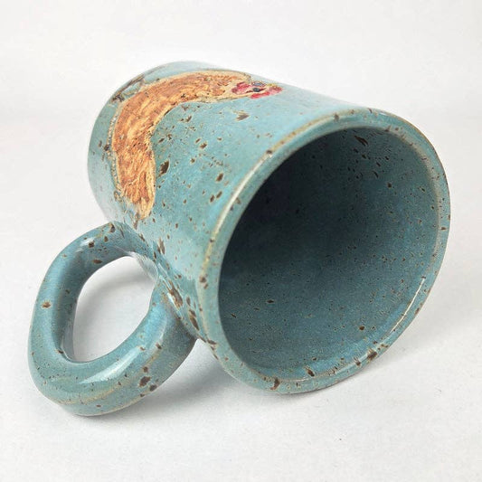 Brown Chicken Stoneware Blue Spangled Handmade 14 oz Mug