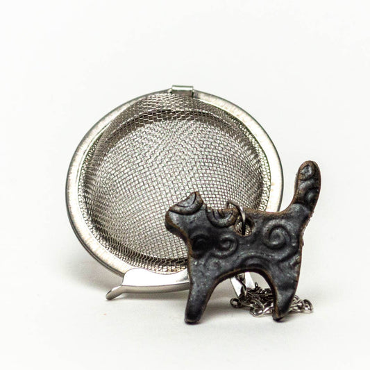 Ceramic Black Cat Charm Tea Ball Infuser/Steeper - Handmade