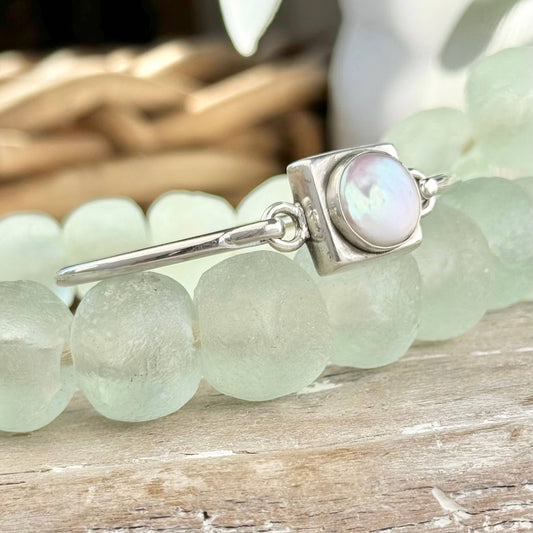 Sterling Silver Pearl Coin Bangle