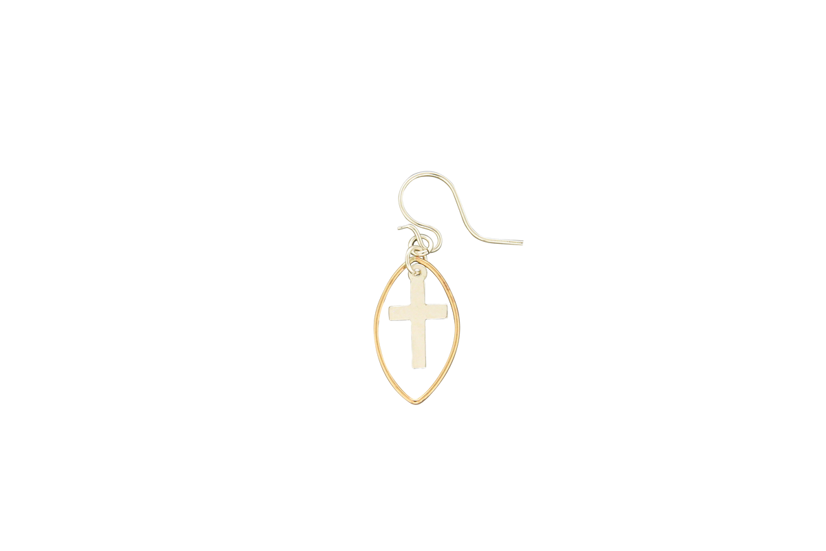 Floating Cross Dangle Earring: Sterling Silver/Mix