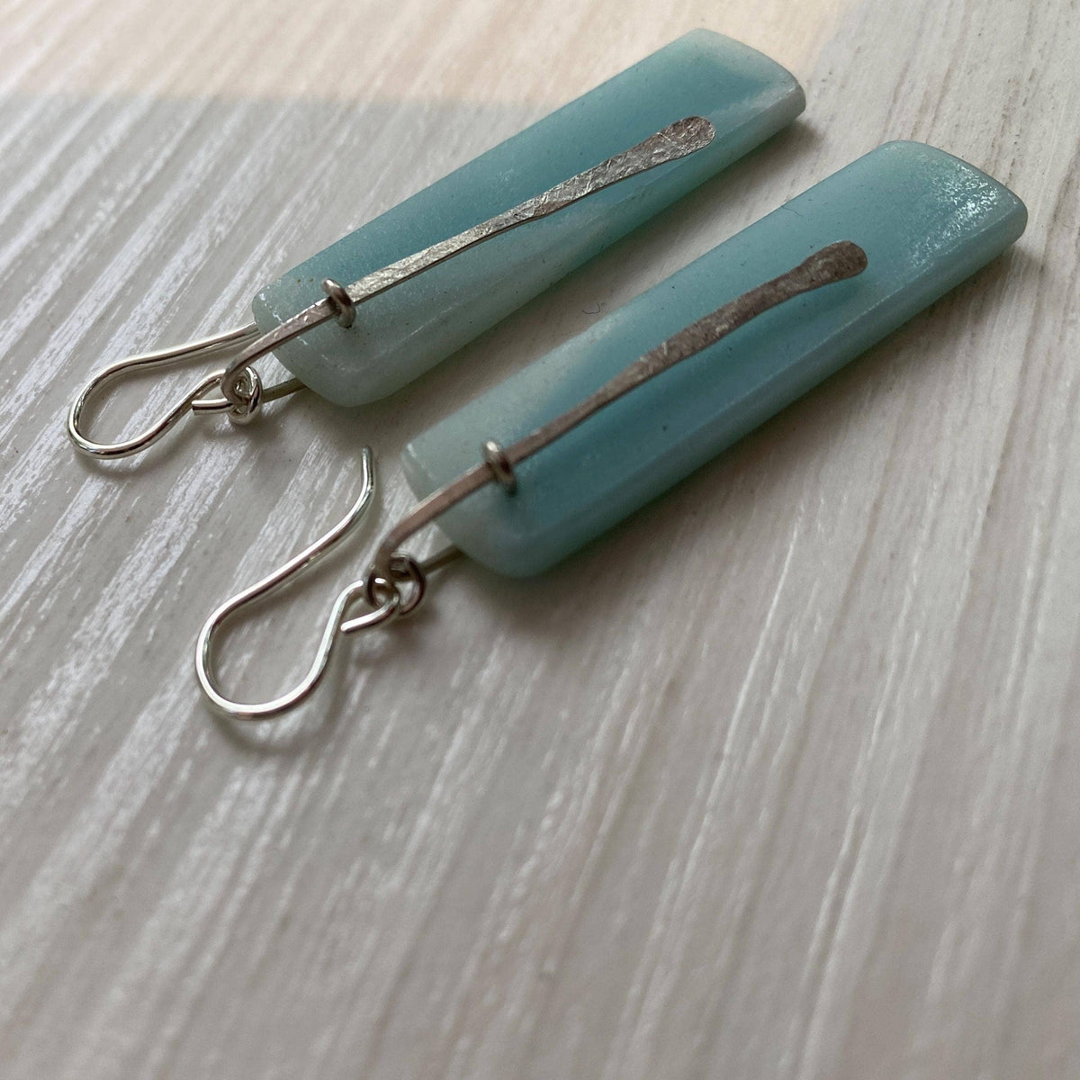 Amazonite and Sterling Silver Long Rectangle Earrings "Slice"