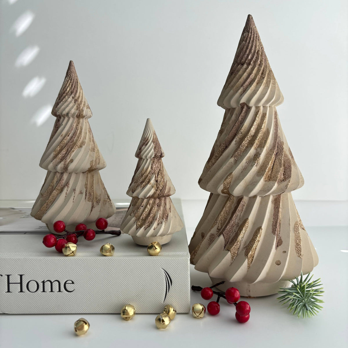 Twist Pines Trio - Concrete Holiday Trees | Christmas Decor: Champagne Bronze Marble