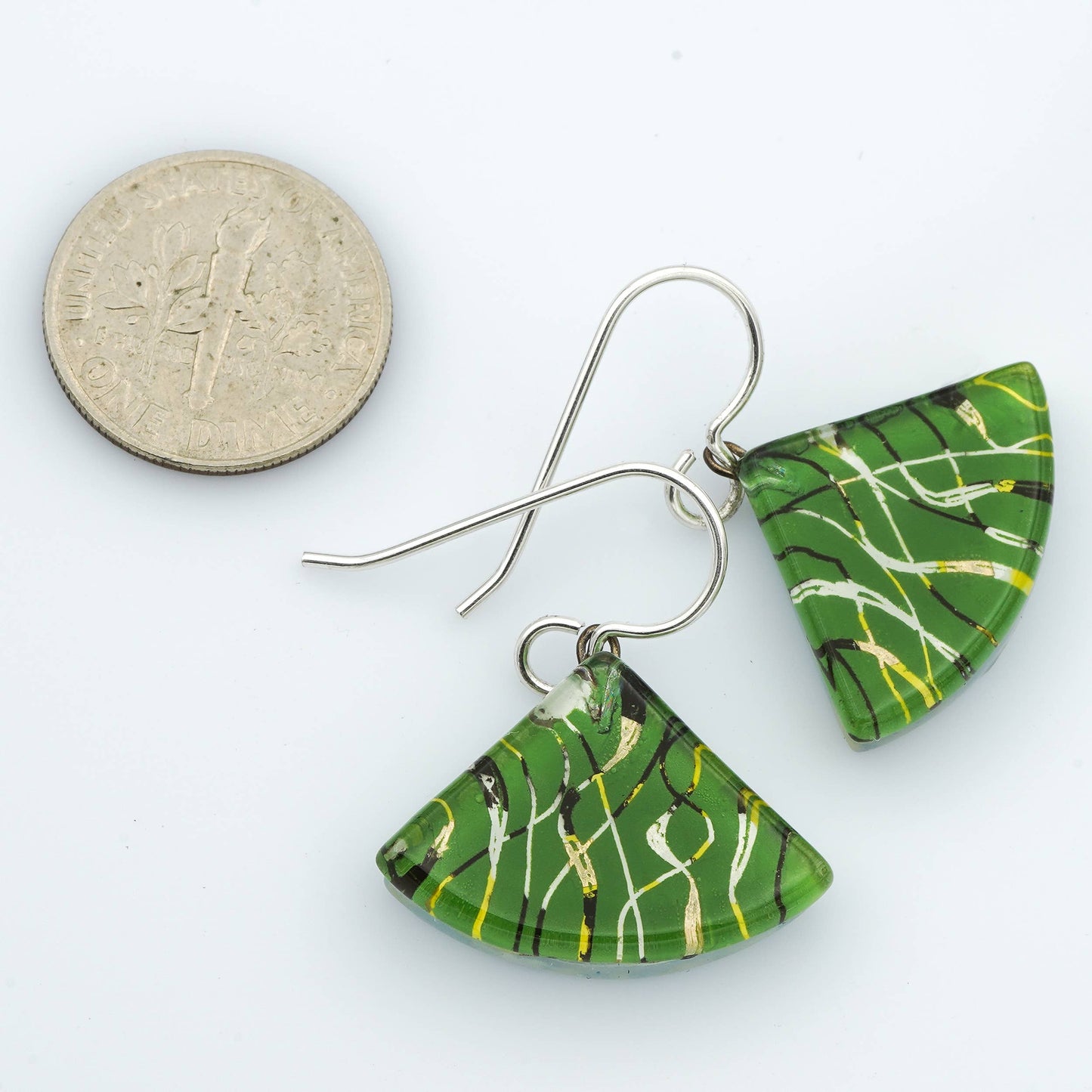 Fibers Fan Earrings, Green: Medium