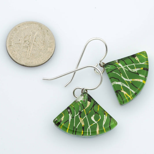 Fibers Fan Earrings, Green: Medium