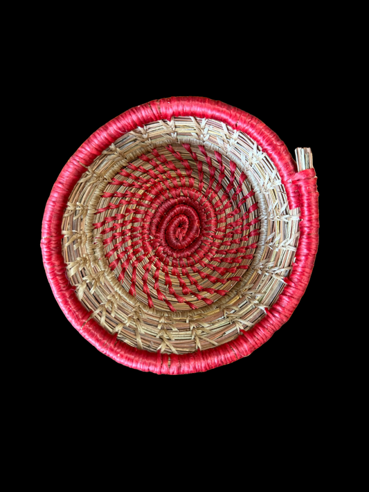 Red & Beige Tall-Sided Pine Needle Basket