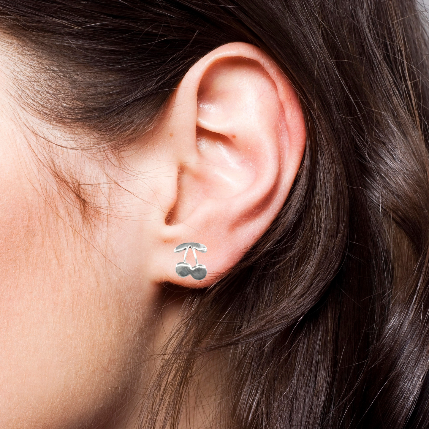 Cherry Sterling Silver Stud Earrings
