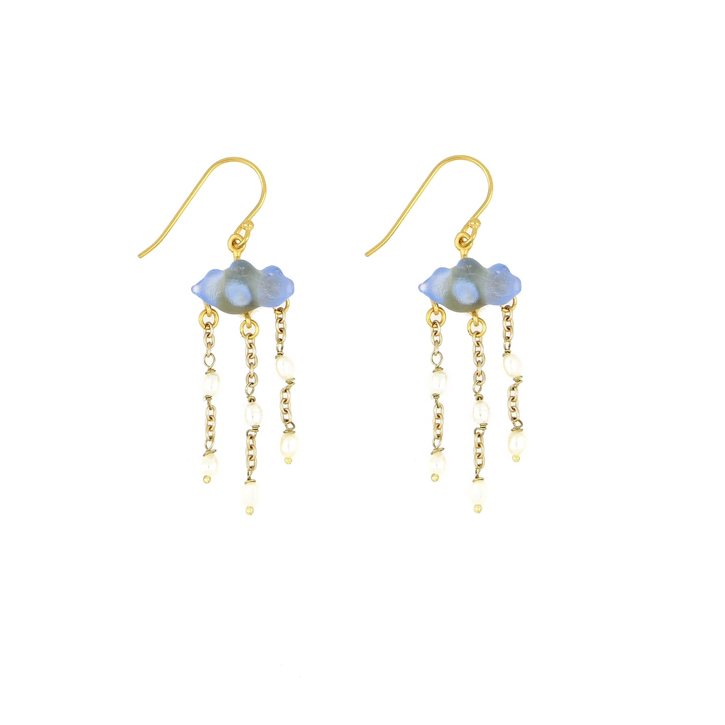 Cloud Wire Earrings with Pearls: Light Blue