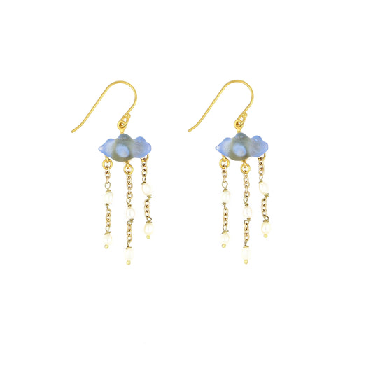 Cloud Wire Earrings with Pearls: Light Blue