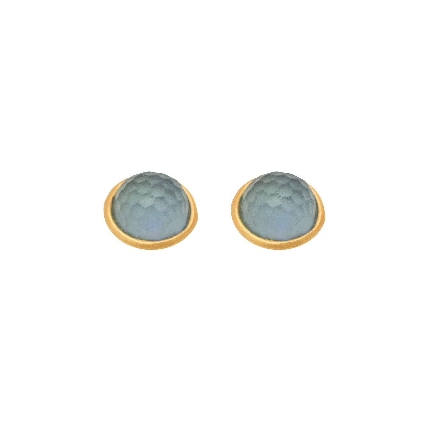 Solid Back Faceted Round Post Earrings: White