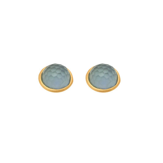 Solid Back Faceted Round Post Earrings: White