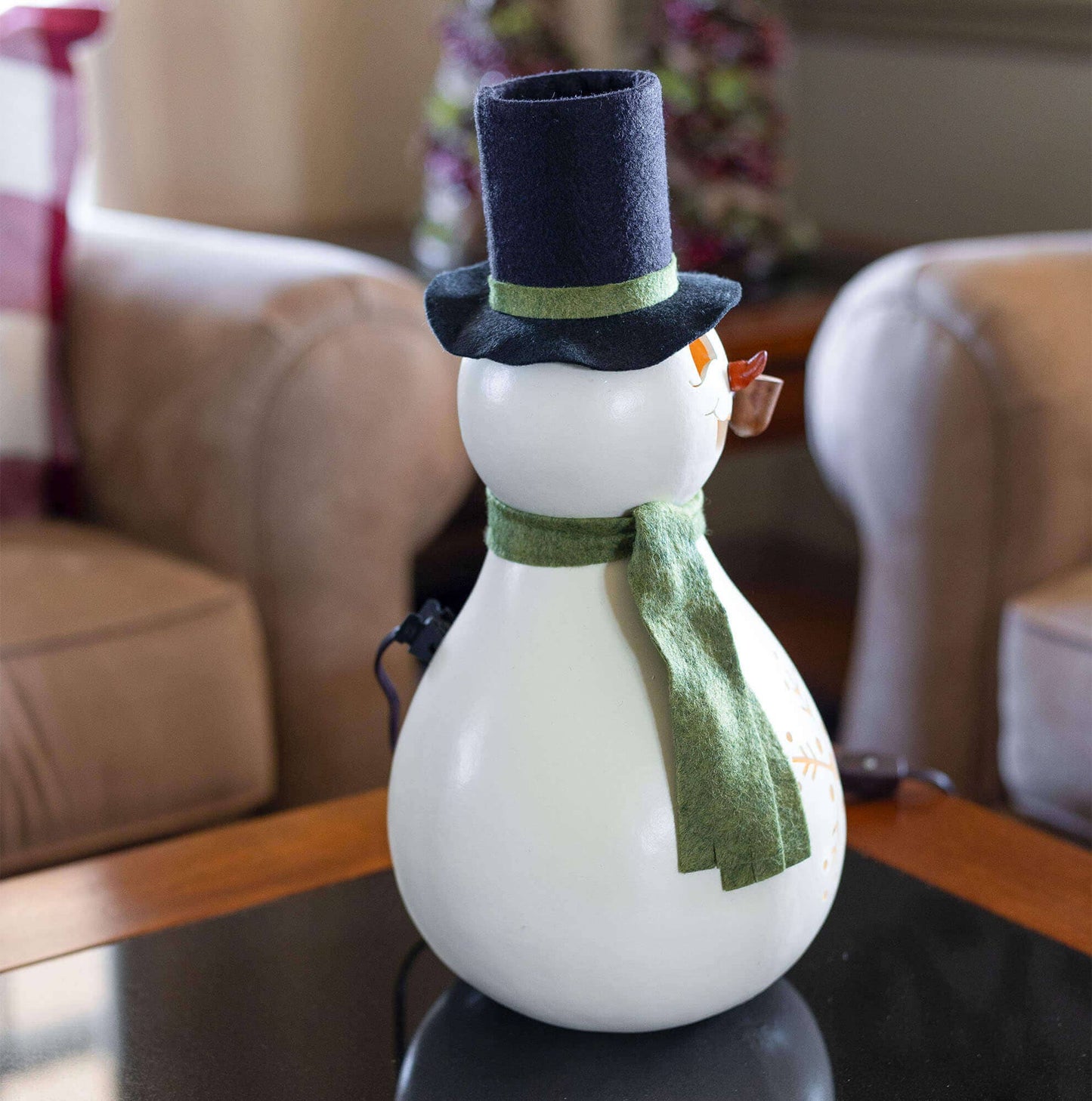 Hand-Crafted Snowman Gourd - Meadowbrooke Large Lit