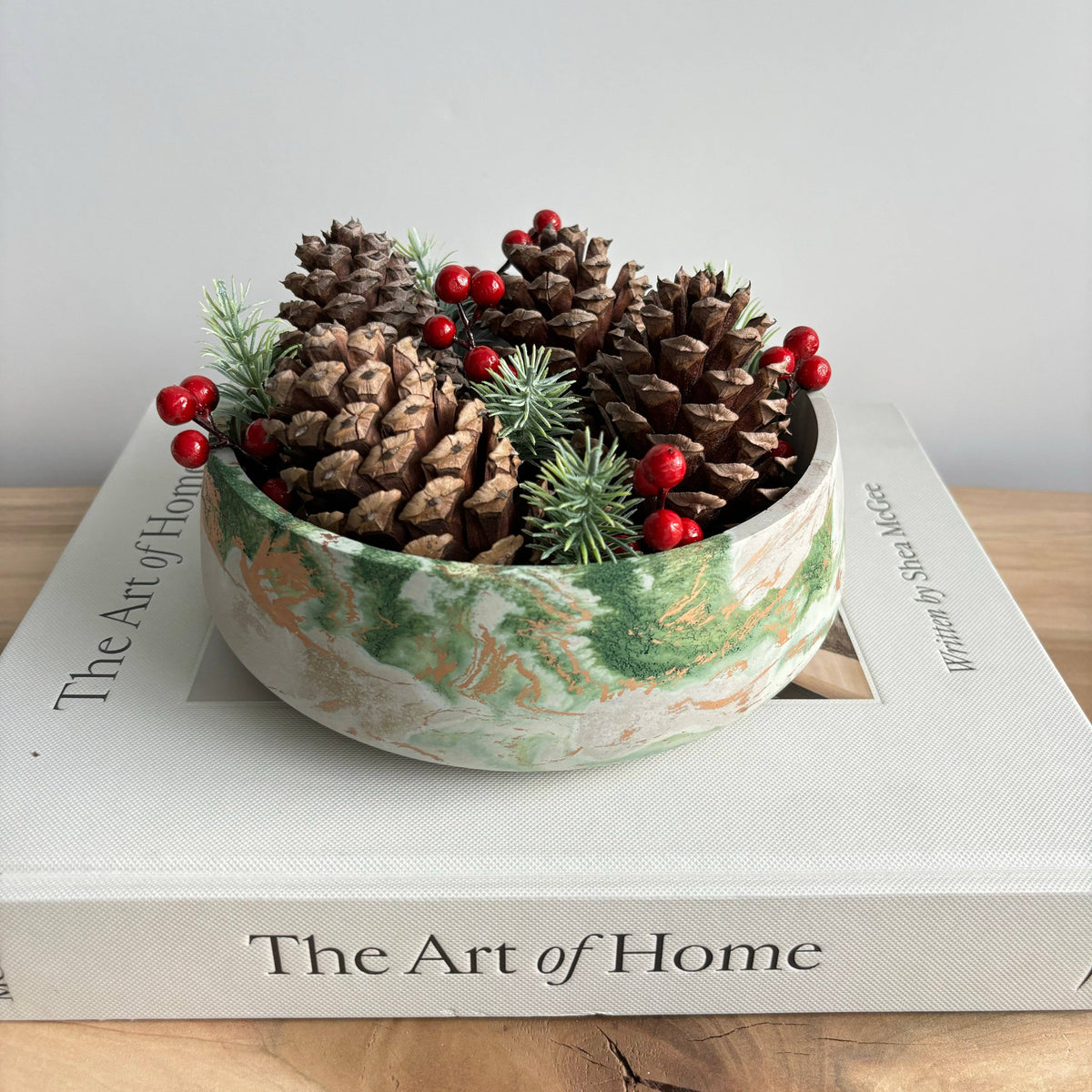 Daza - Decorative Concrete Bowl | Centerpiece Bowl: Green Fusion Marble / Without Hole