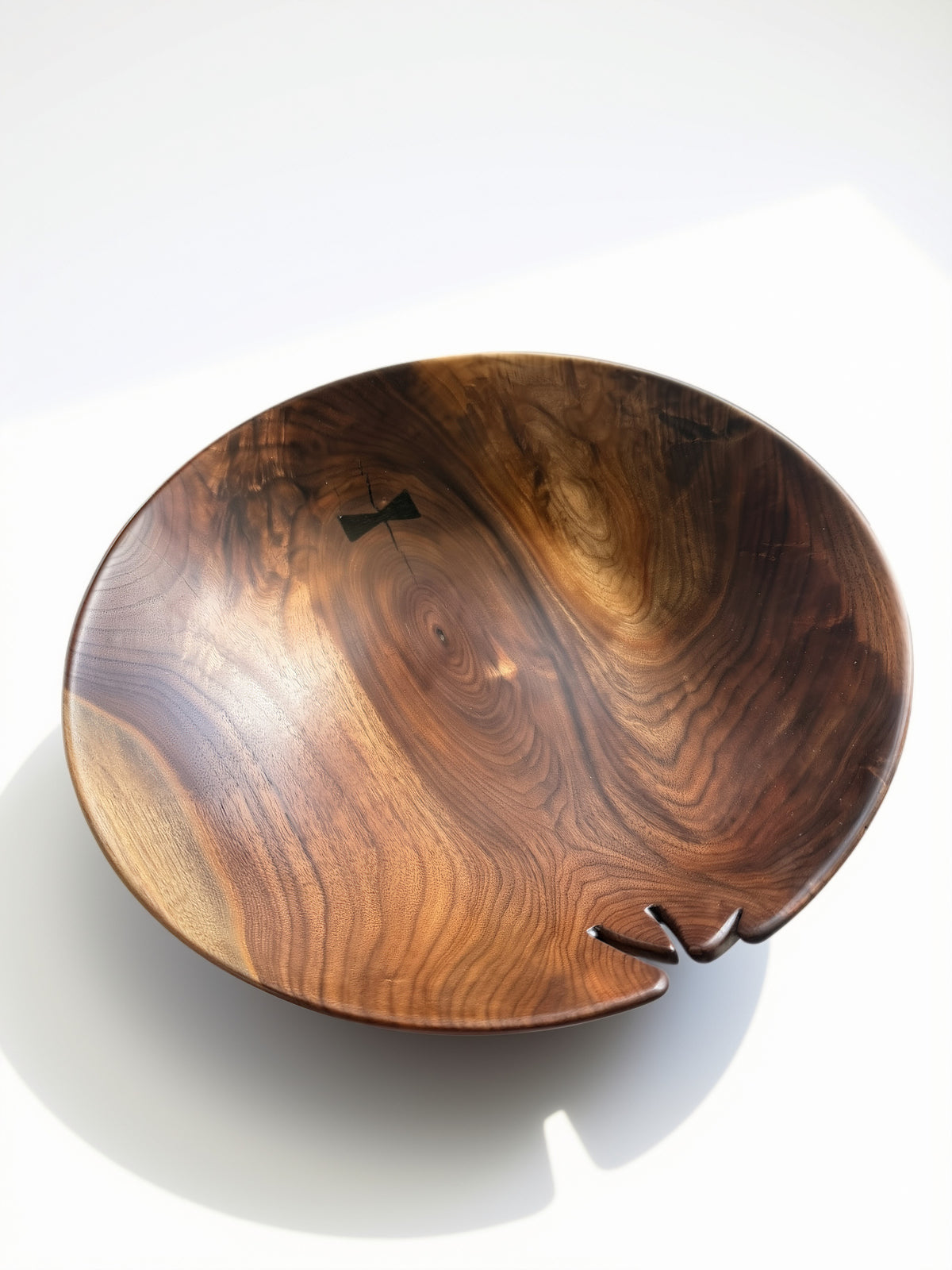 Black Walnut Bowl w/ Carved Rim & Butterfly Rim