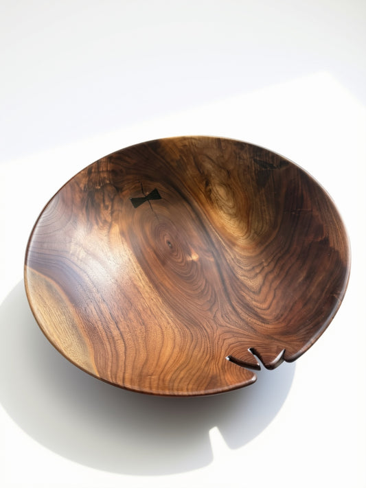 Black Walnut Bowl w/ Carved Rim & Butterfly Rim