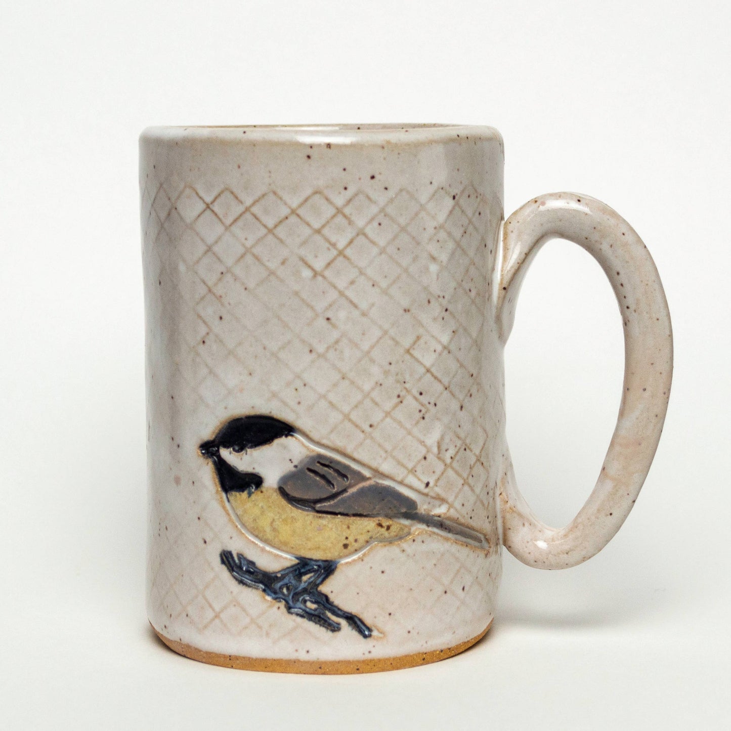 Chickadee Design Handmade in Ohio Ceramic White 14 oz Mug