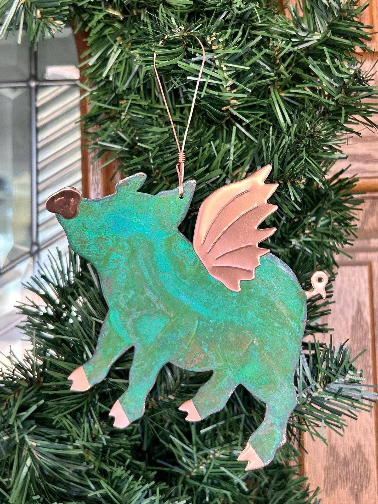 Flying Pig Copper Christmas Ornament