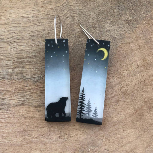 Bear and Golden Moon Earrings