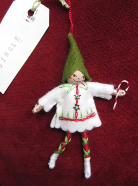 Jingle Elf Art Doll Ornament: White Tunic