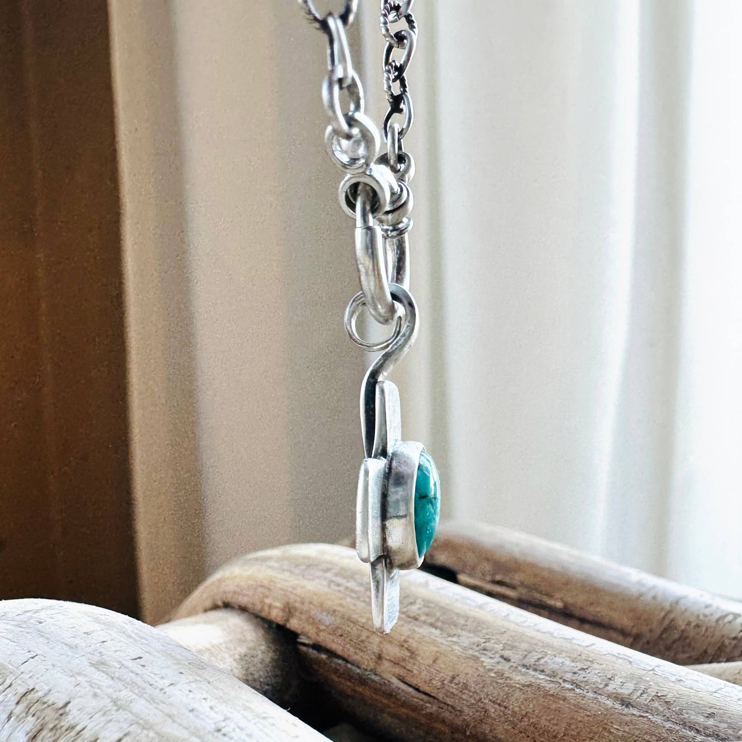 Sterling Silver Turquoise Cross Necklace: 16in -18in