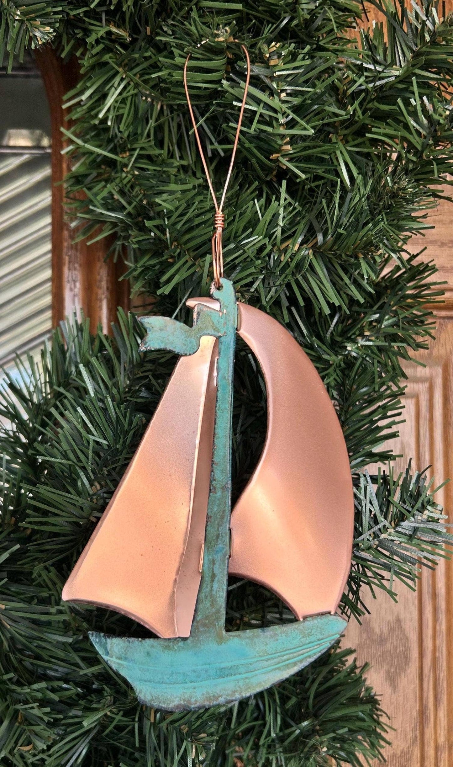 Sailboat Boat Copper Christmas Ornament
