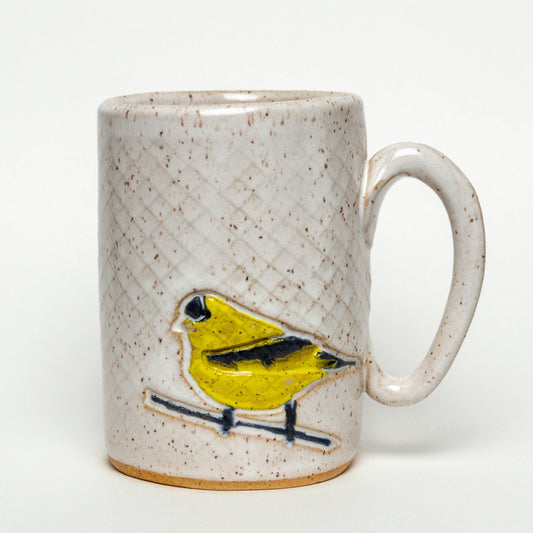 Goldfinch Pattern Handmade in Ohio Ceramic White 14oz Mug