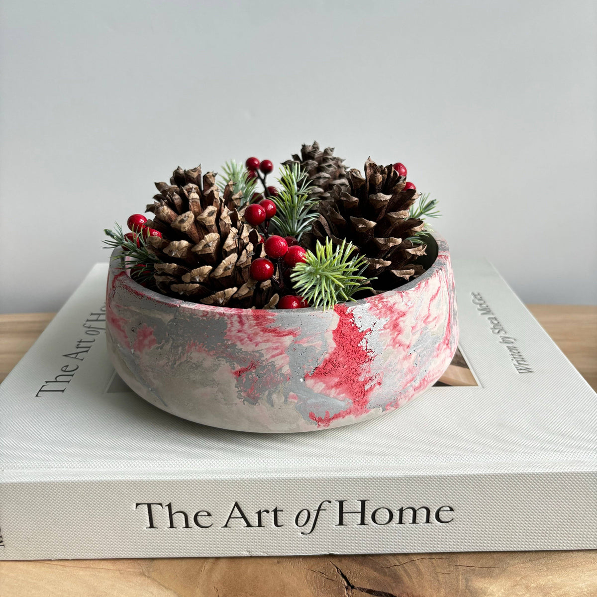 Daza - Decorative Concrete Bowl | Centerpiece Bowl: Red Fusion Marble / Without hole