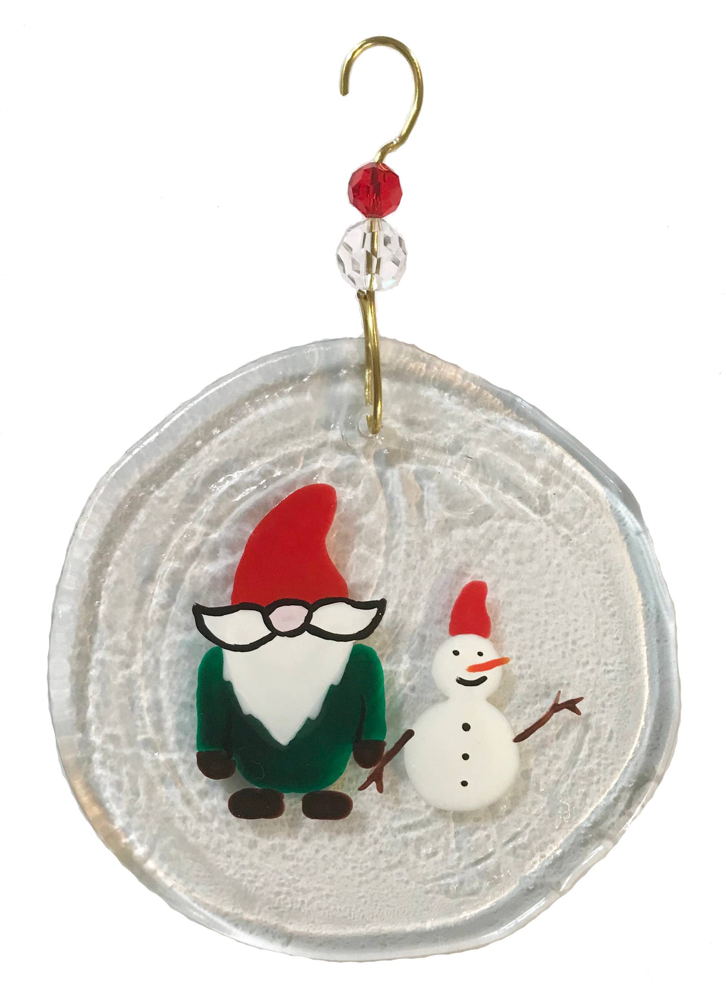 Ornament - Gnome and Snowman: Clear glass / One size:  2" - 4"