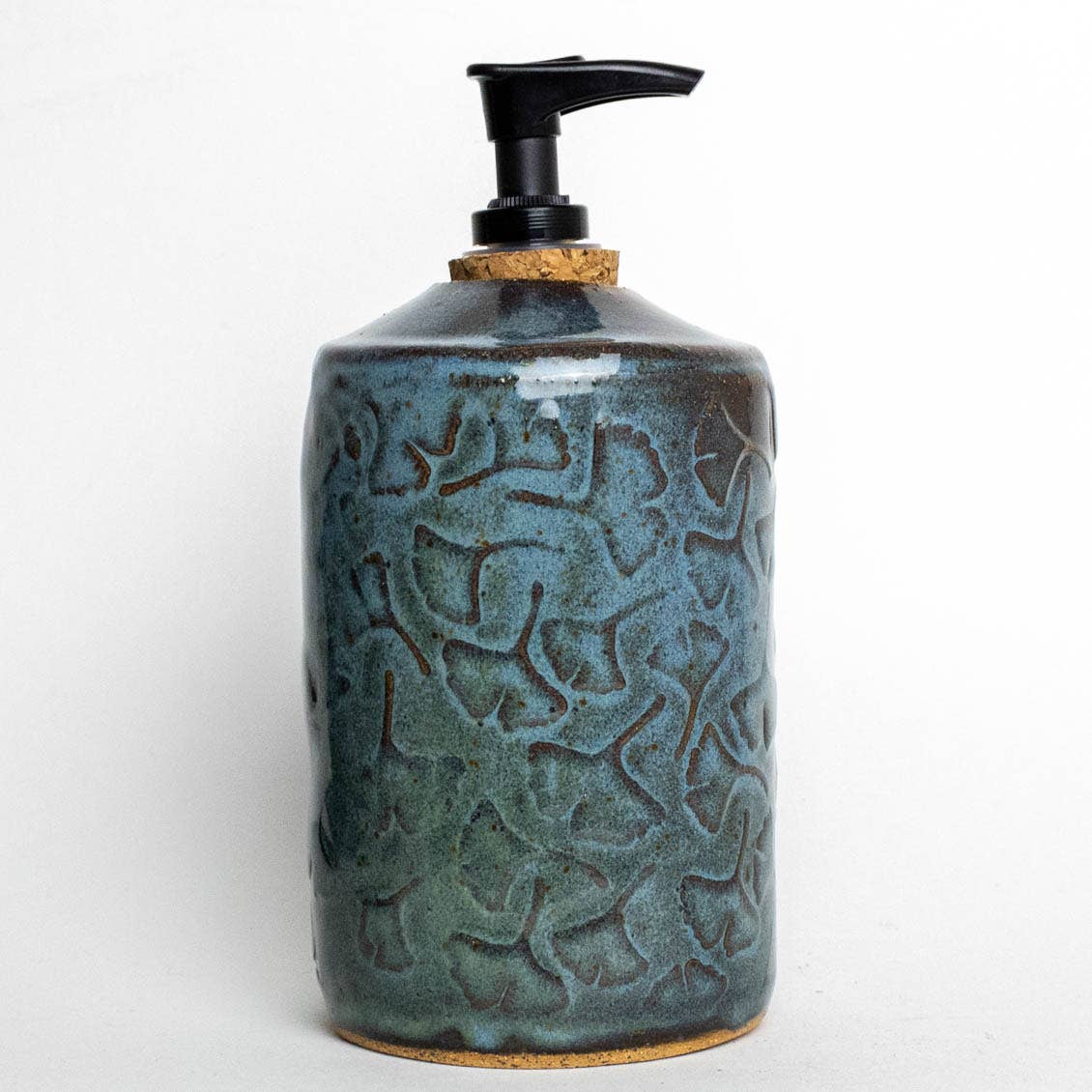 Ginkgo Pattern Blue Lotion/ Soap Dispenser Handmade in Ohio