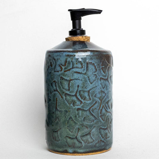Ginkgo Pattern Blue Lotion/ Soap Dispenser Handmade in Ohio