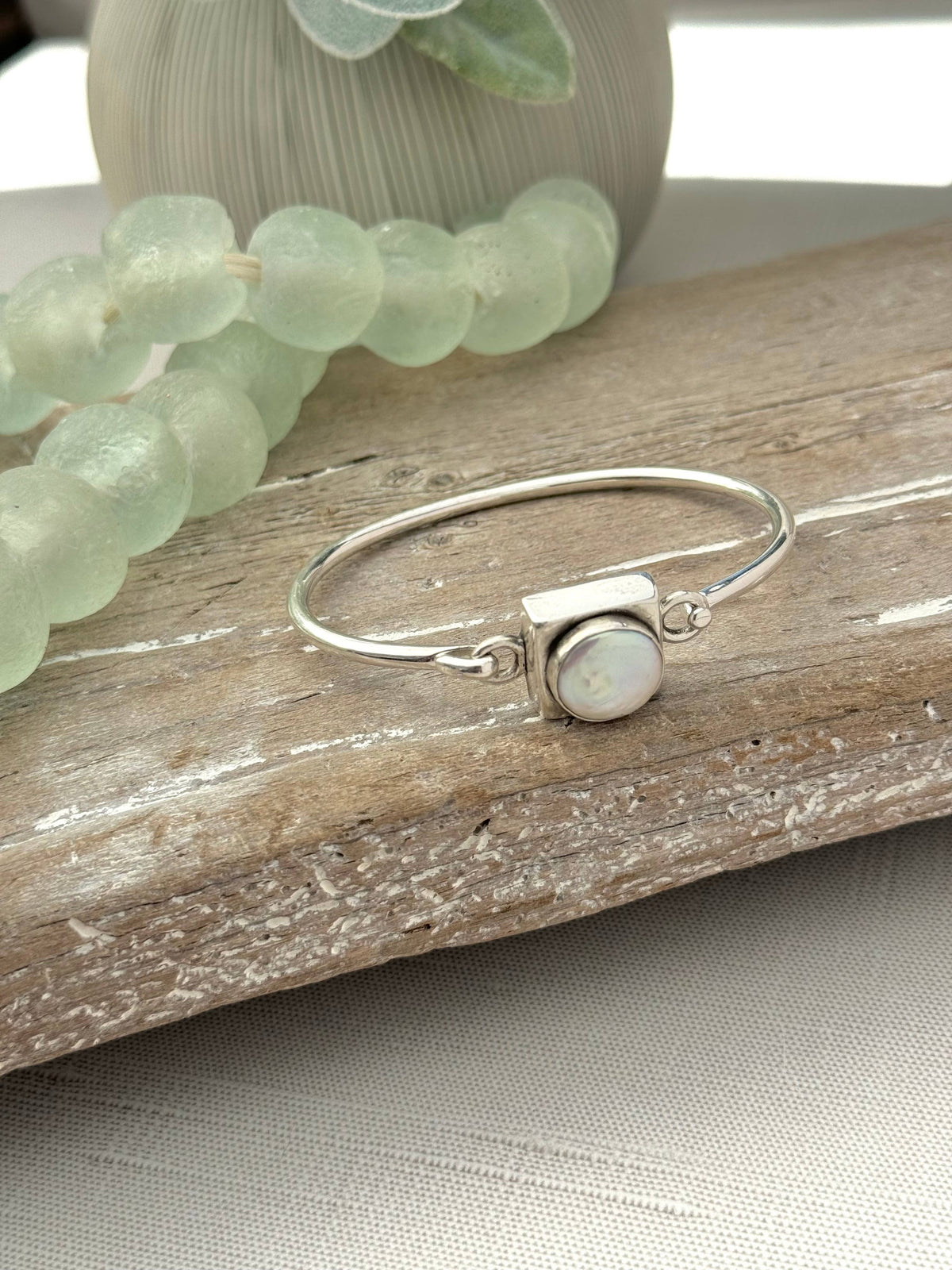Sterling Silver Pearl Coin Bangle