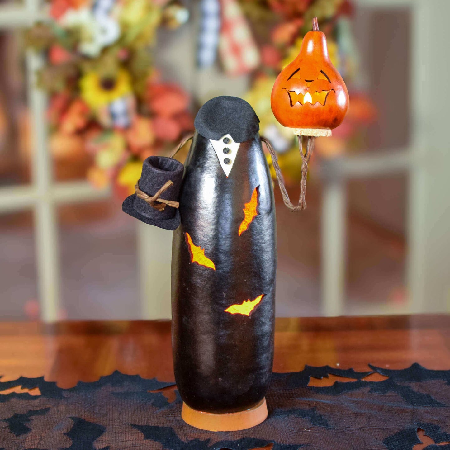 Hand-Crafted Gourd Luminary - Ichabod - Halloween Decor
