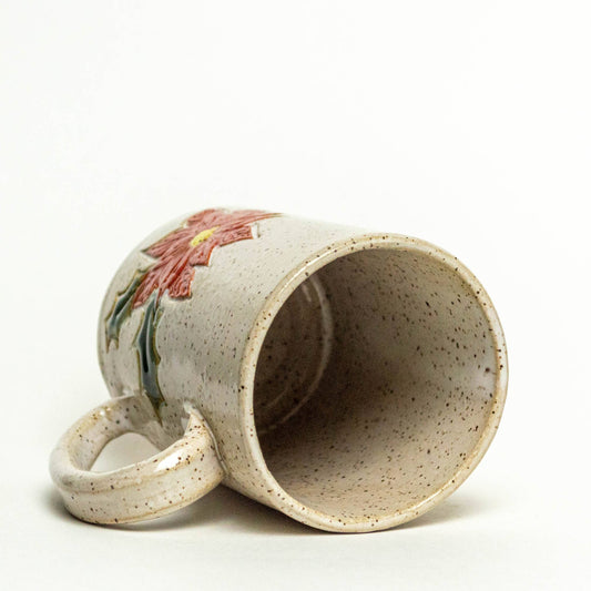 Poinsettia Pattern Handmade in USA - Ceramic White 14oz Mug