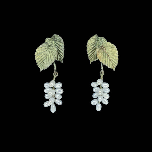 Spring Birch Leaf & Pearl Post Earrings