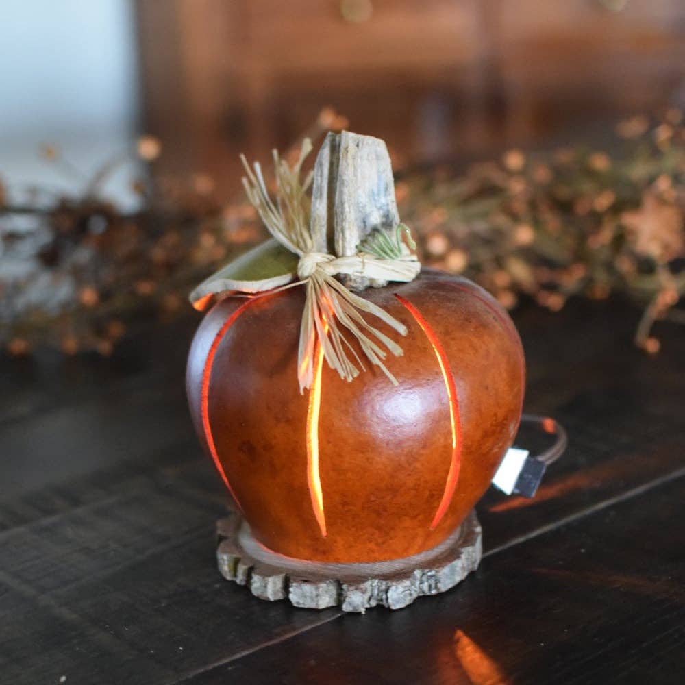 Burnt Orange Pumpkin Gourd - Small Lit