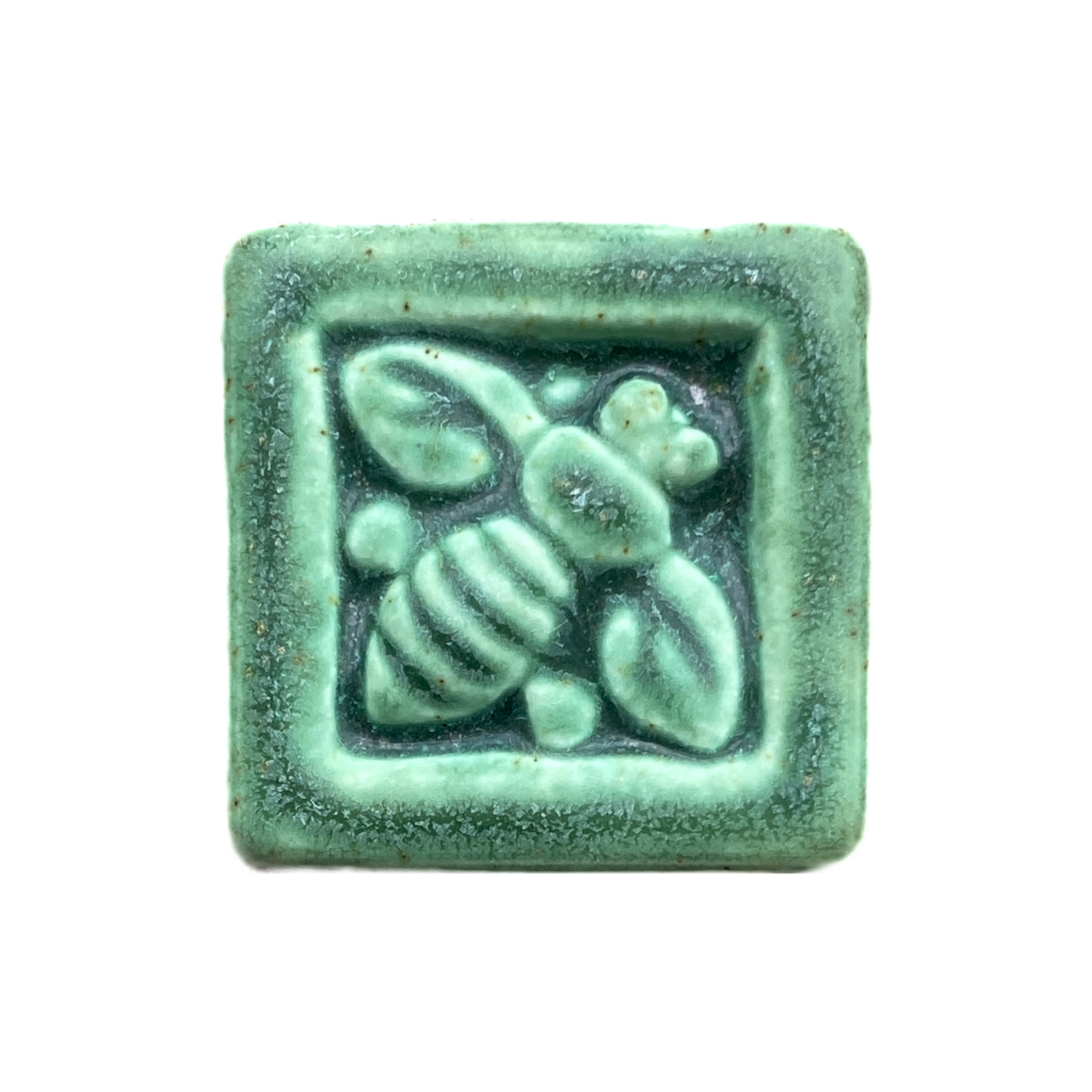 Handmade Bee Mini Art Tile: Leaf Green Glaze