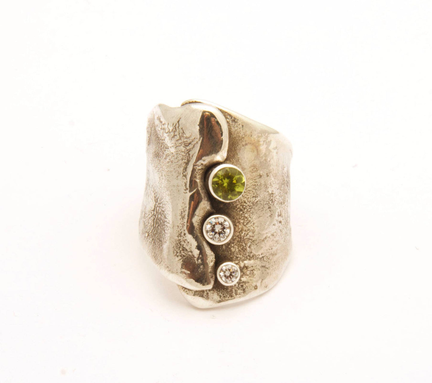 Reticulated Ring Series: Peridot Clear CZ / Size 7