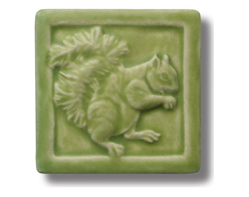 Fred the Squirrel Art Tile 4x4": Oak Hill glaze