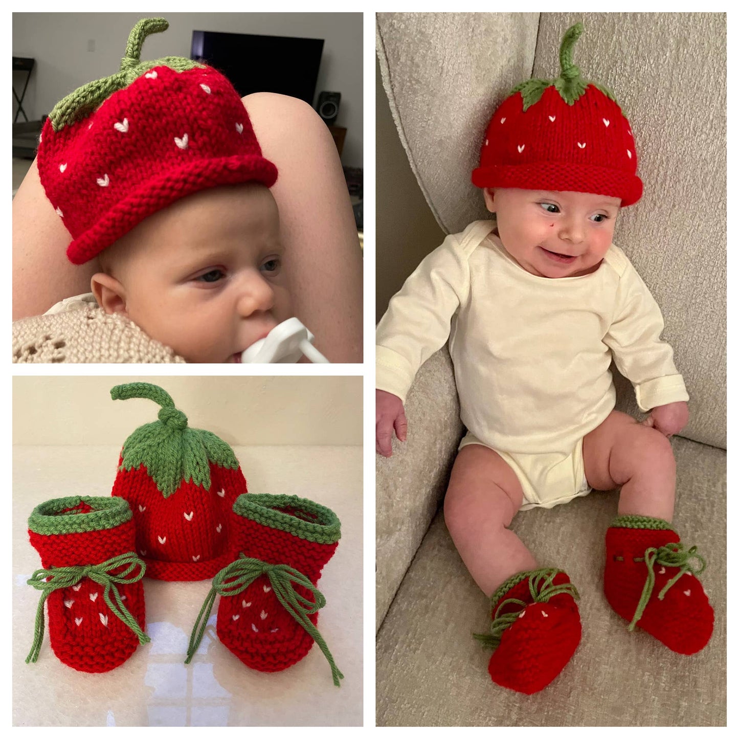 Strawberry; hand knit hat and/or booties; baby toddler : Baby booties