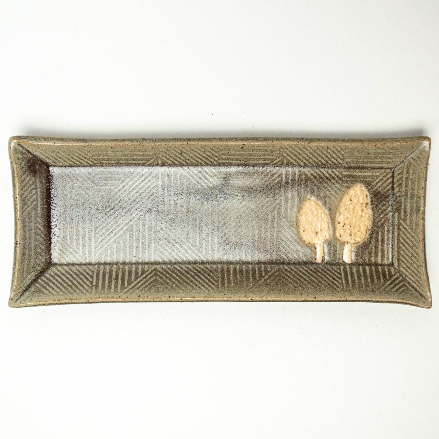 Morel Mushroom Pattern Handmade Ceramic Olive/Butter Dish