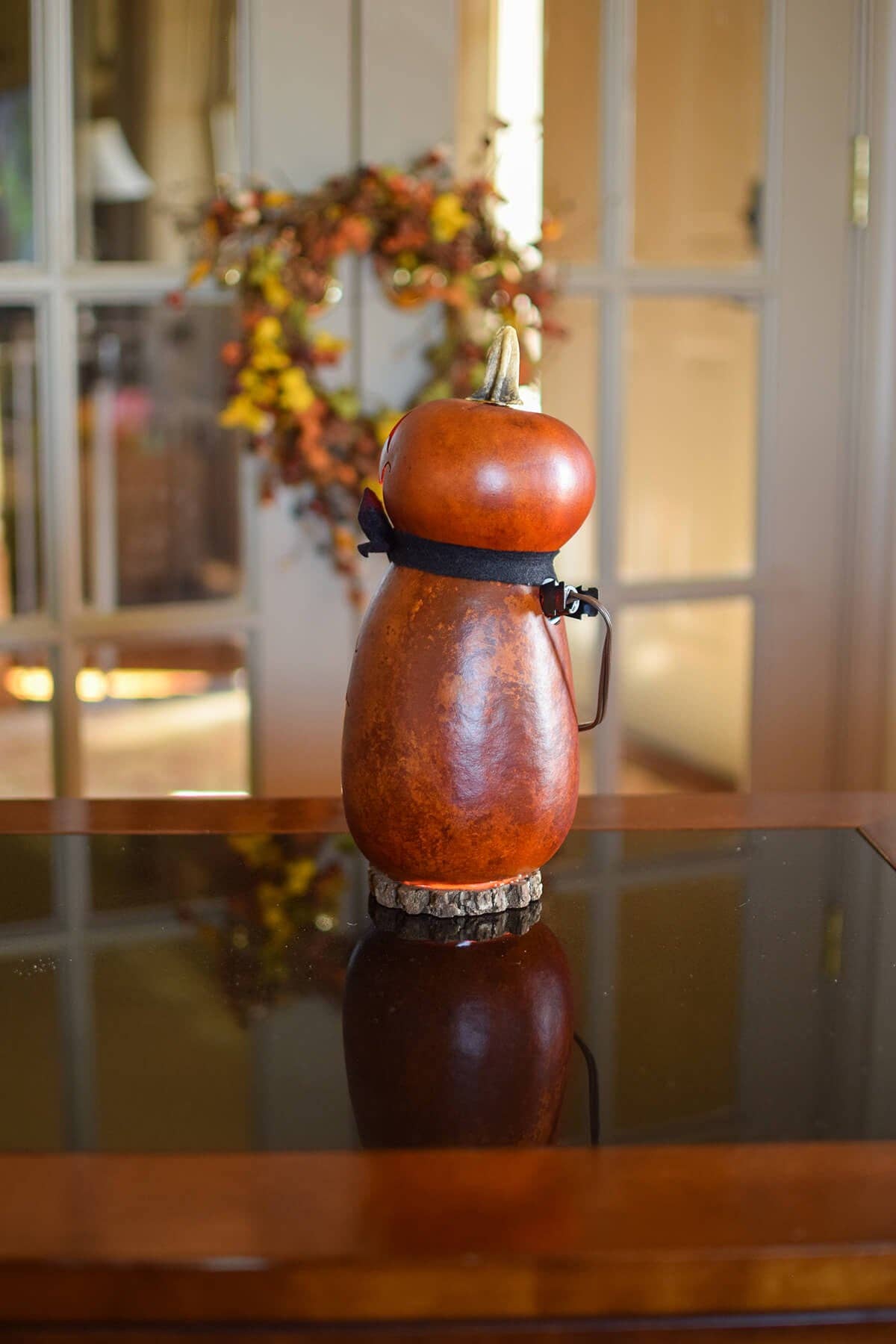 Hand-Crafted Pumpkin Gourd Luminary - Gunther Small Tall Lit