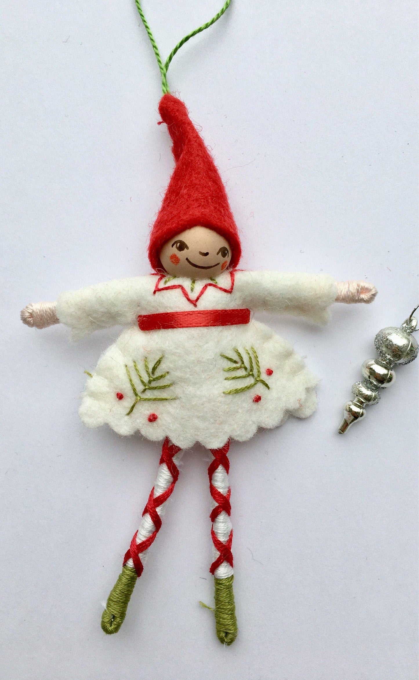Happy Holidays Pixie Ornament in White: Red