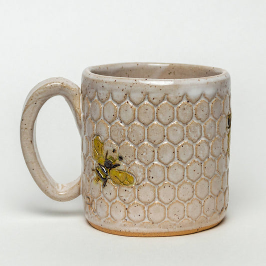 Bee Pattern Handmade in Ohio Ceramic White 10 oz Mug