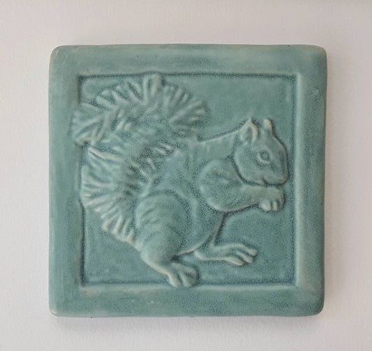 Fred the Squirrel Art Tile 4x4": Seaside Blue glaze