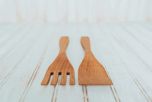 12" Cherry Salad Servers w/ Bee's Oil Finish