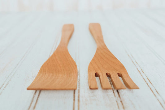 14" Cherry Salad Servers w/ Bee's Oil Finish