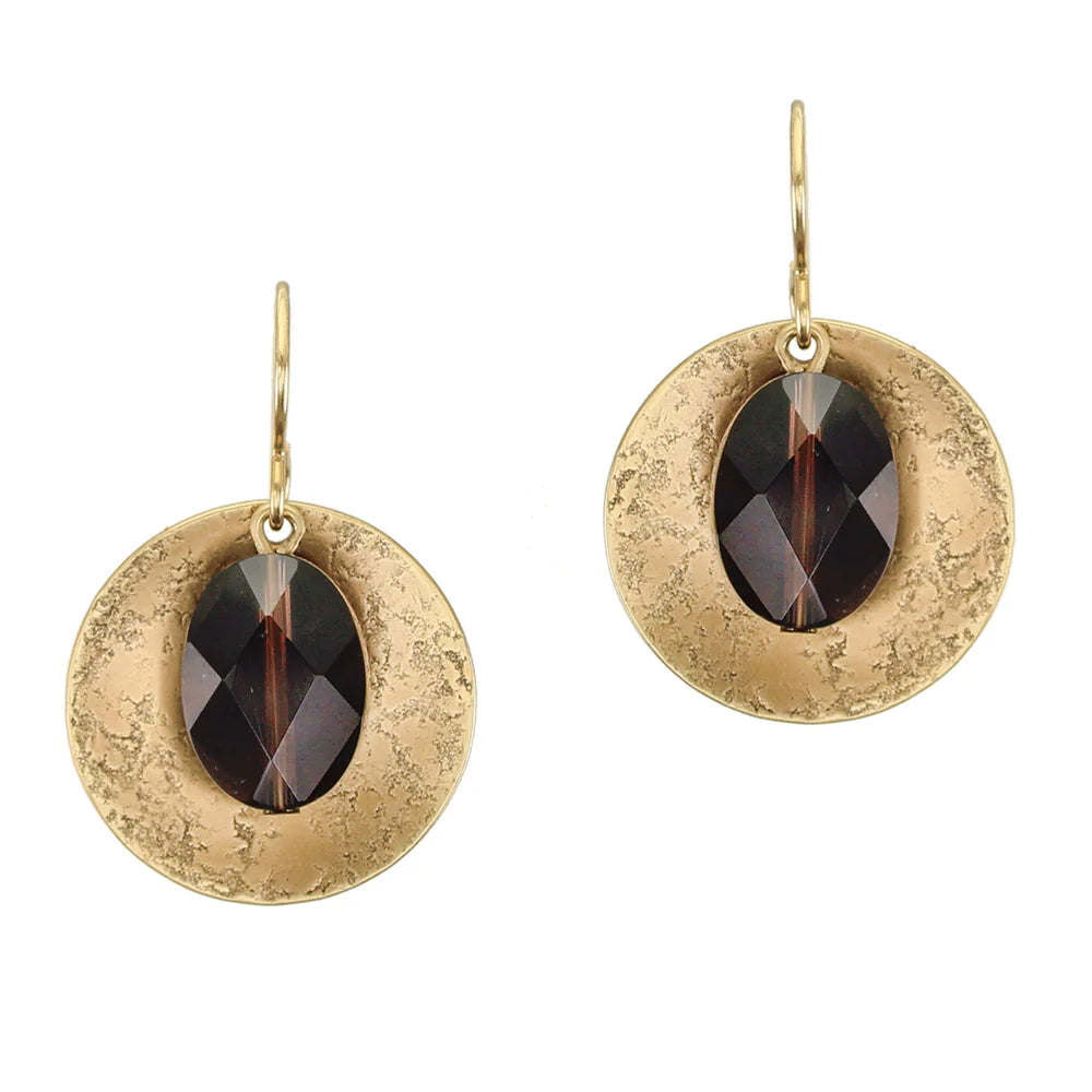Disc with Smokey Quartz Bead Wire Earrings