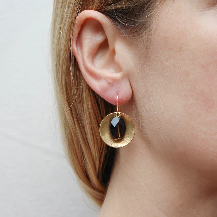 Disc with Smokey Quartz Bead Wire Earrings
