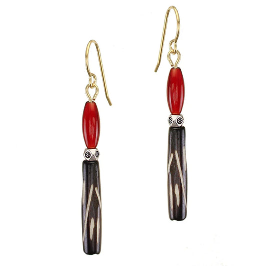 Carnelian with Carved Bead Wire Earrings