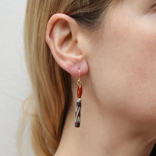 Carnelian with Carved Bead Wire Earrings