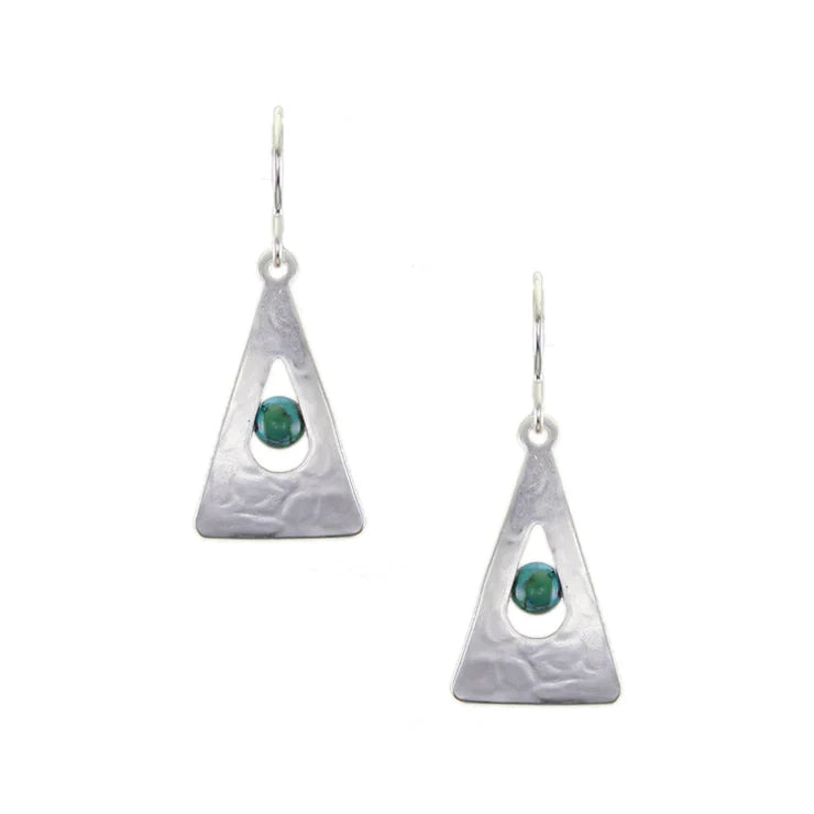 Short Turquoise Beaded Silver Triangle Earrings